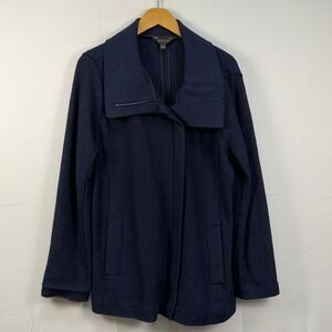 Ann Tailor Boiled Wool Zip Front Coat Navy Womens SIze Large Pockets
